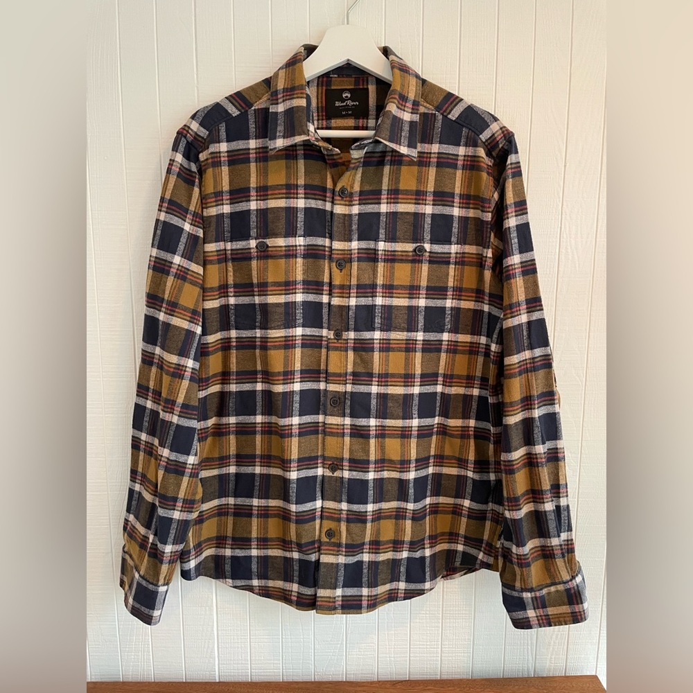 Plaid WindRiver Button-Down Flannel Shirt in Mustard, Red & Black